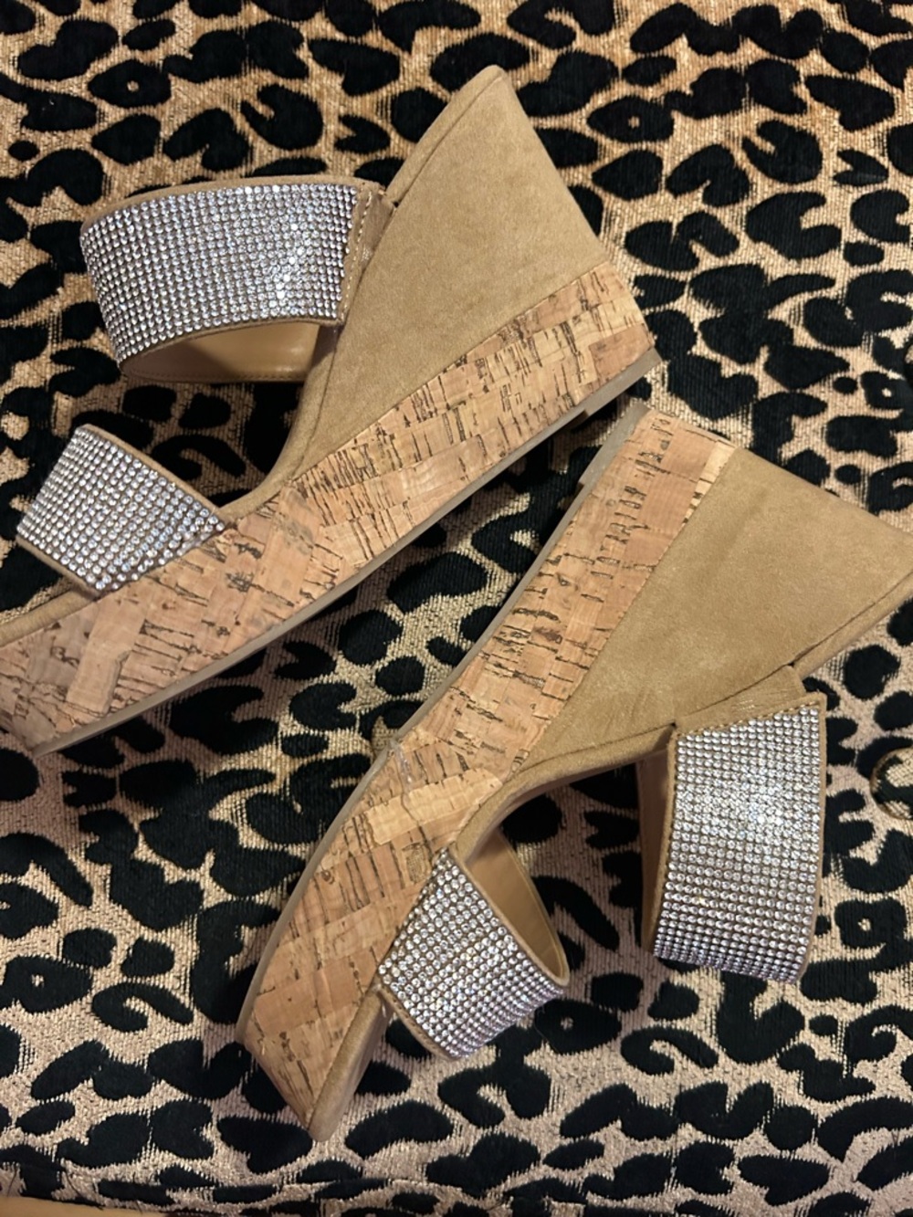 Sandro platform cork bottom rhinestone wedge sandals